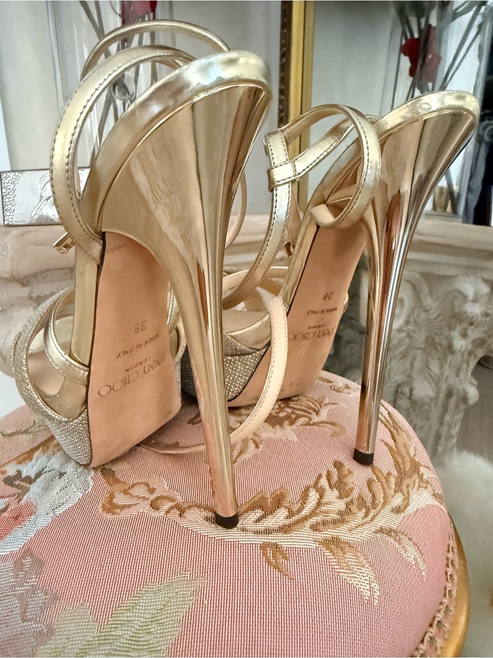 Jimmy Choo Metallic Gold High Heel Sandals - Picture 8 of 8